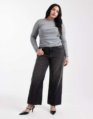 Asos Curve Asos Design Curve Soft Jersey Drape Long Sleeve Top In Gray