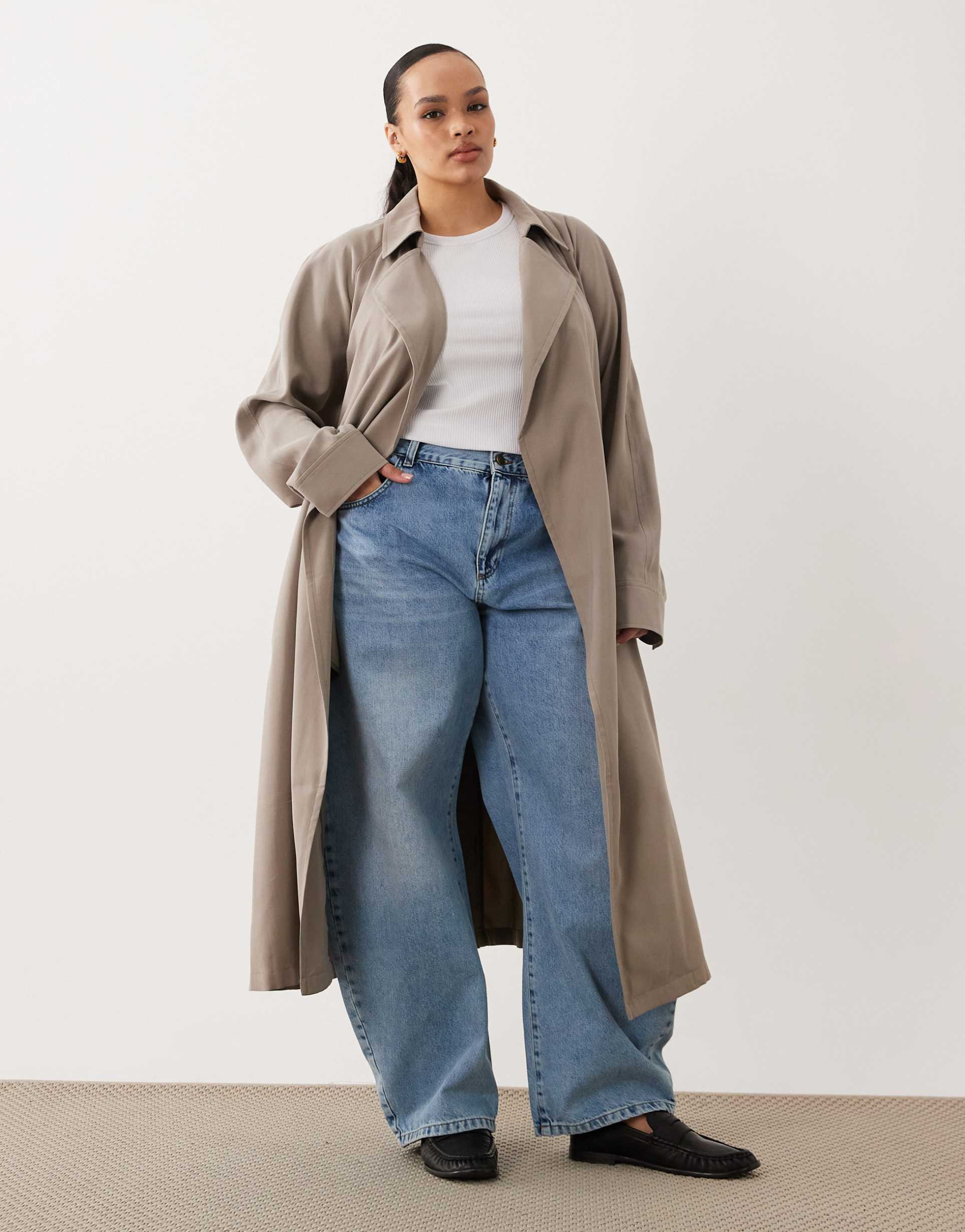 asos design curve soft longline trench in mushroom