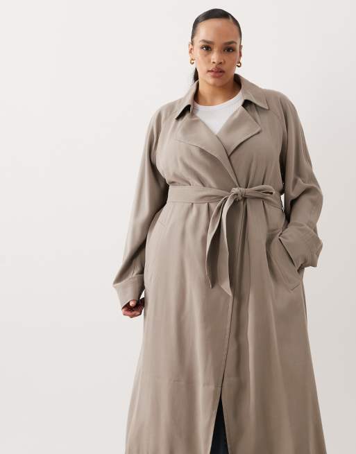 ASOS DESIGN Curve soft longline trench in mushroom, 2 of 4