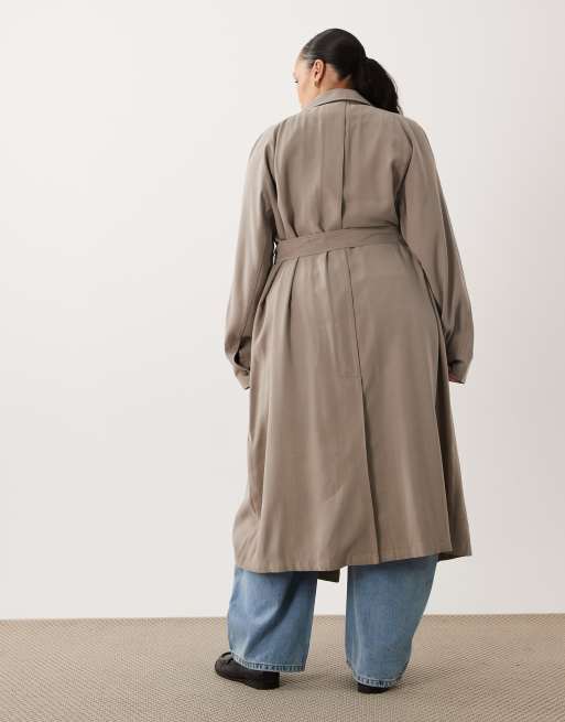ASOS DESIGN Curve soft longline trench in mushroom, 4 of 4