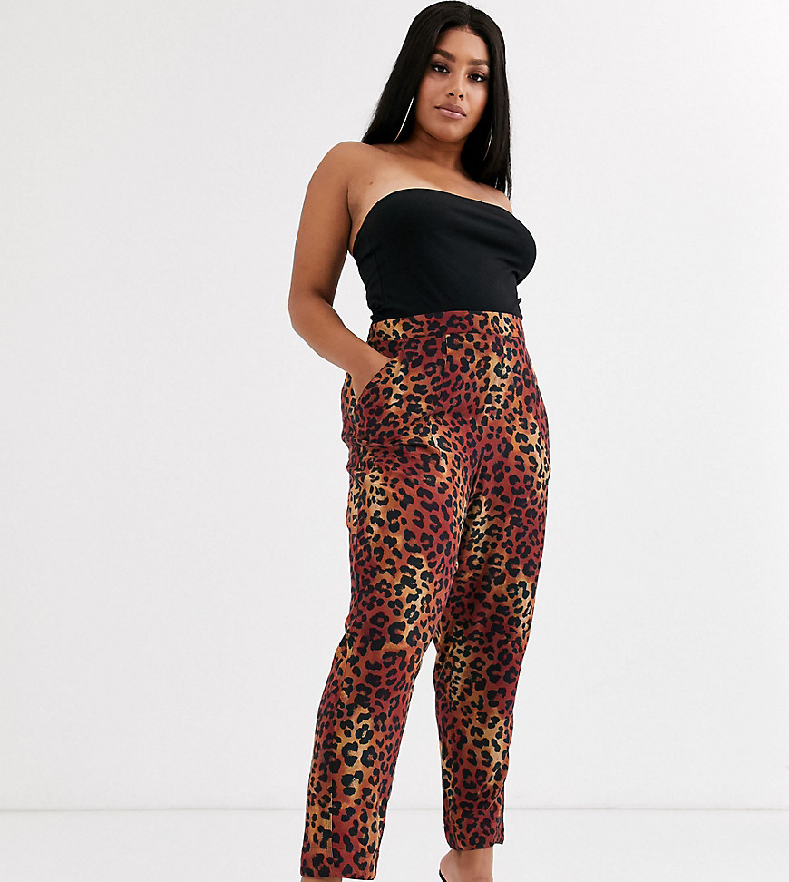 ASOS DESIGN Curve soft peg trouser in leopard print-Multi