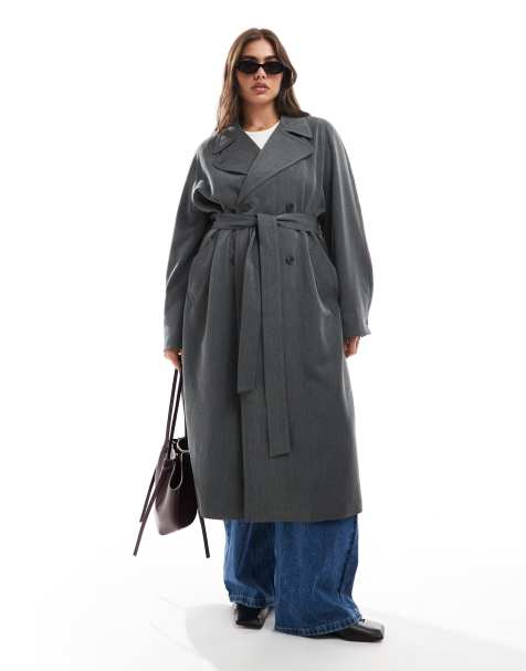 ASOS DESIGN Curve soft tailored trench in charcoal - view 1