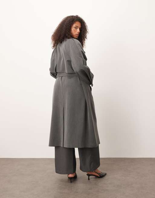 ASOS DESIGN Curve soft tailored trench in charcoal, 4 of 4