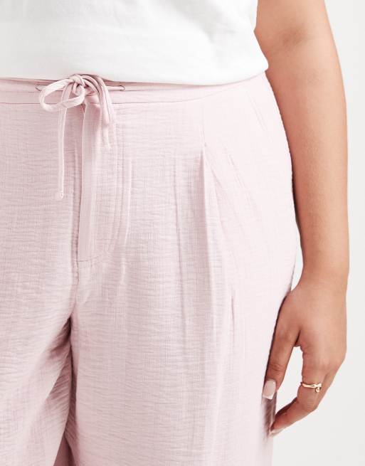ASOS DESIGN Curve soft textured wide leg pants in pink, 2 of 5