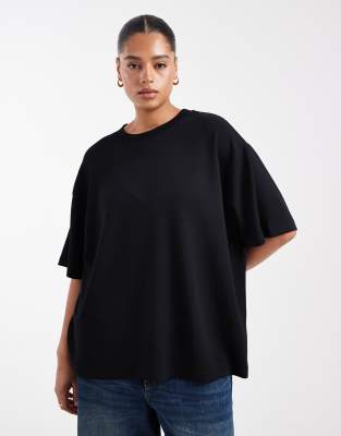 Asos Curve Asos Design Curve Soft Touch Cupro Oversized T-shirt In Black