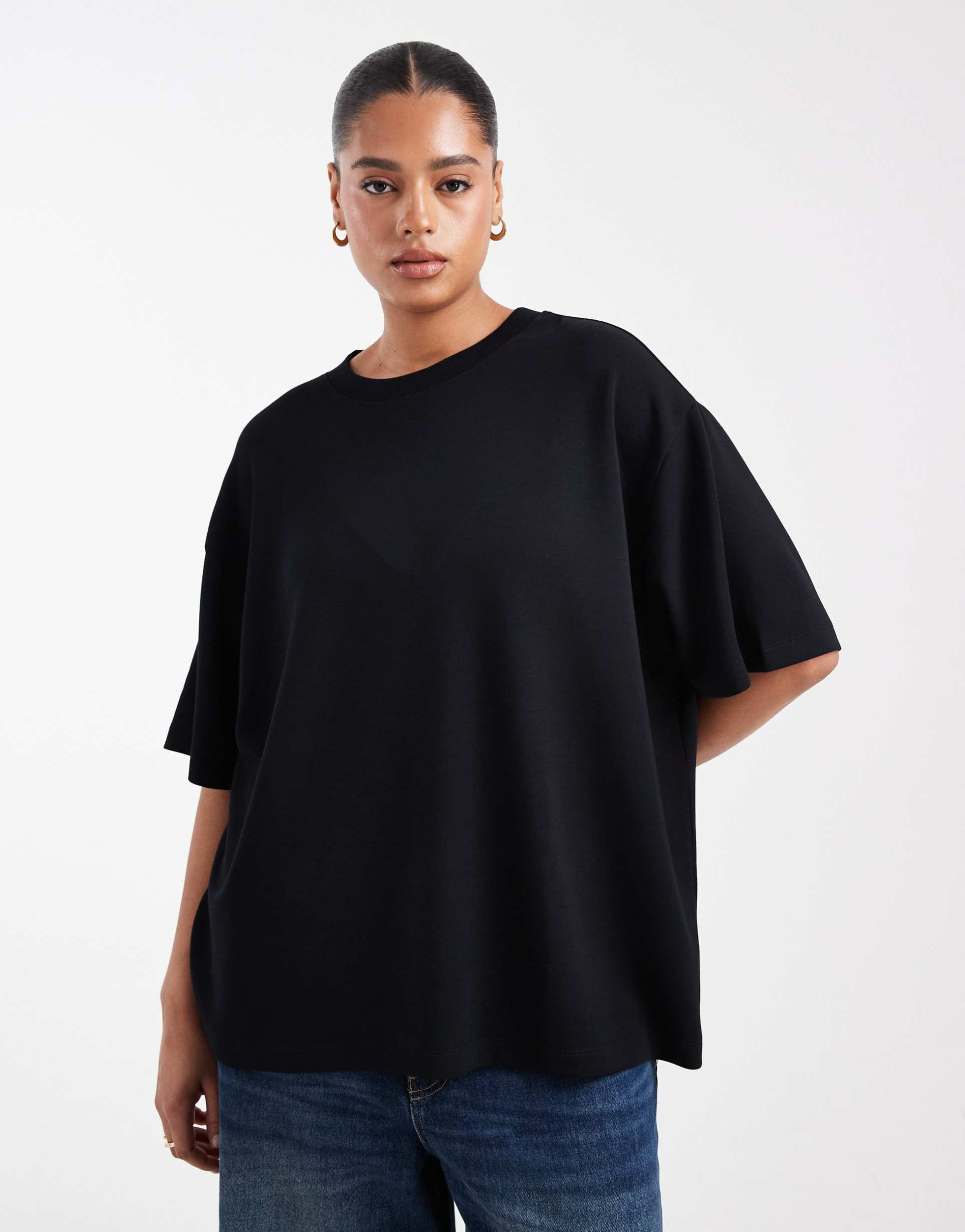 asos design curve soft touch cupro oversized t-shirt in black