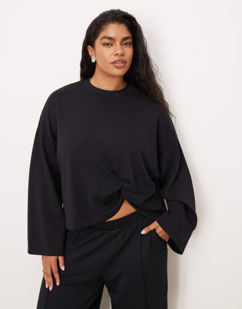 ASOS DESIGN Curve soft touch cupro twist front sweatshirt in black - view 1