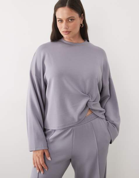 ASOS DESIGN Curve soft touch cupro twist front sweatshirt in gray - view 1