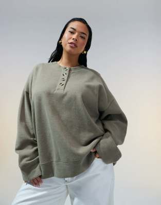 Asos Curve Asos Design Curve Soft Touch Oversized Henley In Brown