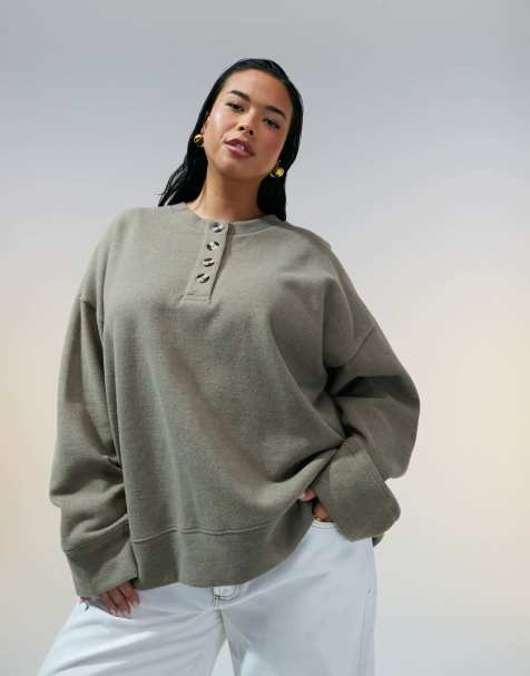 ASOS DESIGN Curve soft touch oversized henley in taupe marl - view 1