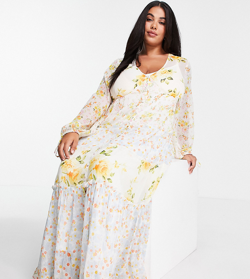 ASOS DESIGN Curve soft wafty maxi dress in mixed ditsy floral print-Multi