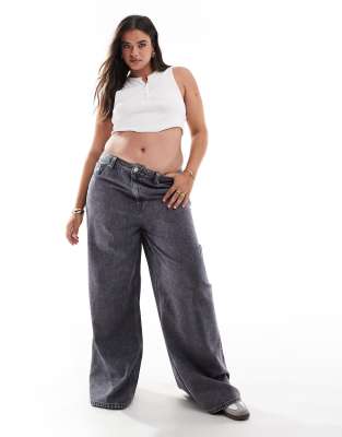 Shop ASOS Curve DESIGN soft wide leg jean in grey Online – Trendy & Affordable Fashion