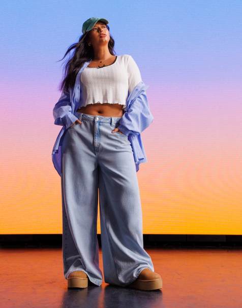 ASOS DESIGN Curve soft wide leg jean in light blue - view 1