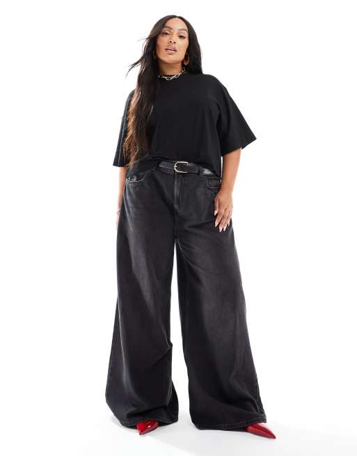 ASOS DESIGN Curve soft wide leg jeans in black