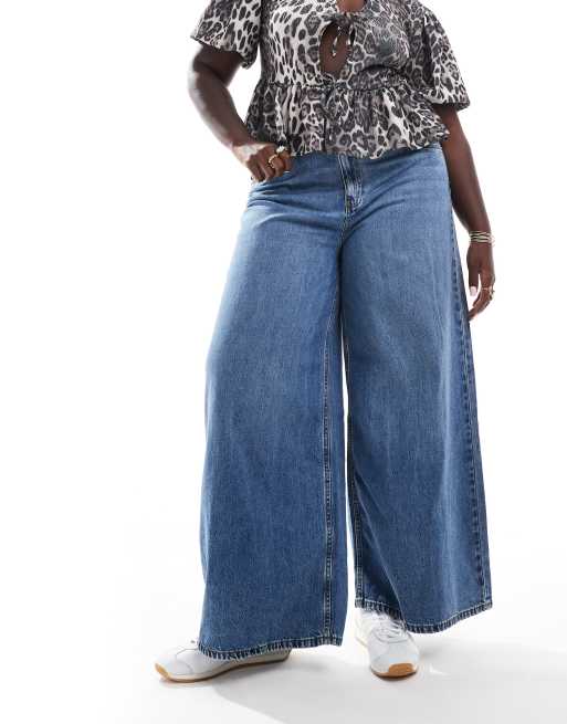 ASOS DESIGN Curve soft wide leg jeans in mid blue | ASOS