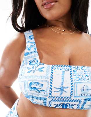 ASOS Curve DESIGN Soleil crop bikini top in blue Sale