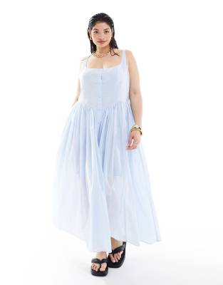 ASOS DESIGN Curve - Sommerliches Midi-Picknick-Kleid aus Voile-Stoff in Himmelblau