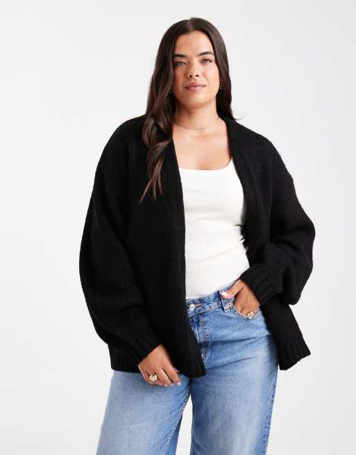 ASOS DESIGN Curve - Sort åben cardigan med oversized pasform i chunky strik