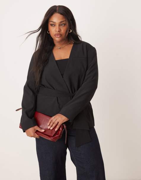 ASOS DESIGN Curve - Sort blazer med bindebånd i taljen - view 1