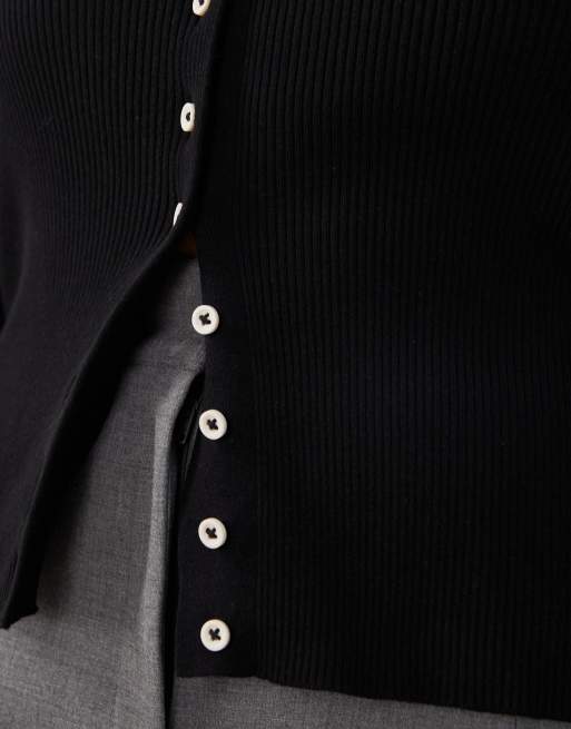 ASOS DESIGN Curve - Sort cardigan med bred dyb rund hals og kontrasterende knapper i bomuldsblanding, 3 af 4