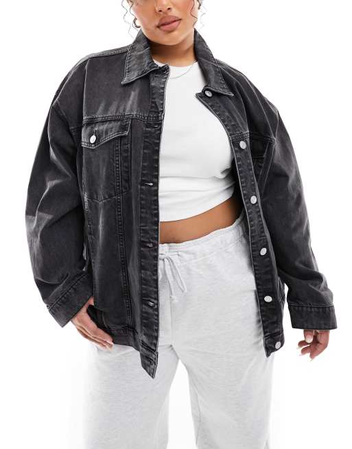 ASOS DESIGN Curve - Sort, forvasket og oversized 90'er-denimjakke
