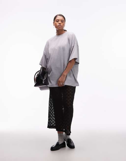 ASOS DESIGN Curve - Sort gennemsigtig maxinederdel i blondestof med søjlesnit, 4 af 5