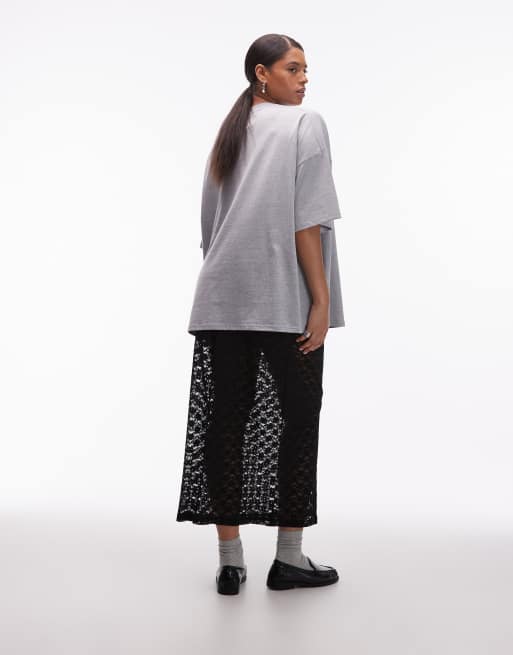 ASOS DESIGN Curve - Sort gennemsigtig maxinederdel i blondestof med søjlesnit, 5 af 5