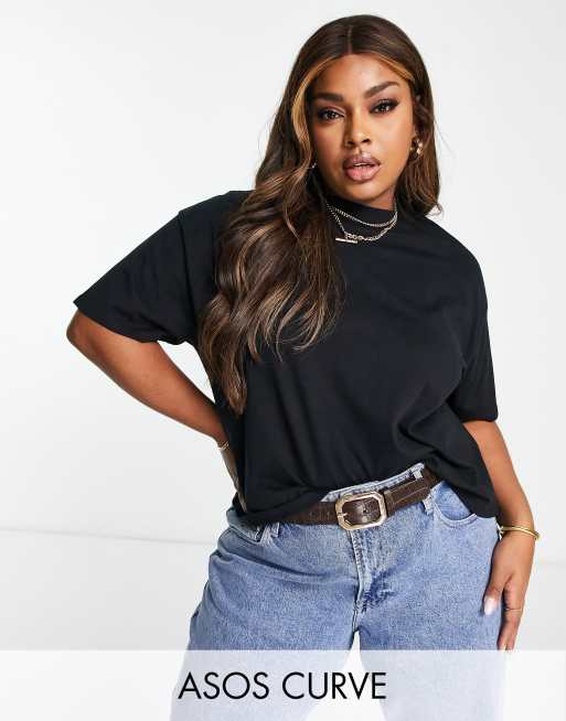 ASOS DESIGN Curve - Sort højhalset t-shirt med firkantet pasform