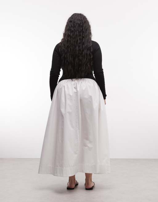ASOS DESIGN Curve - Sort/hvid hybrid-maxikjole med dyb rund hals og lange ærmer, 2 af 4