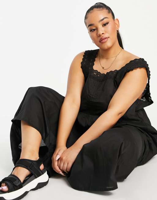ASOS DESIGN Curve - Sort jumpsuit med broderidetaljer, 4 af 4