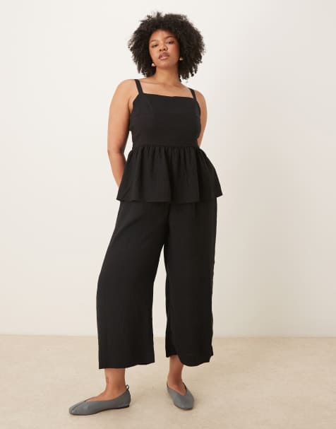 ASOS DESIGN Curve - Sort jumpsuit med peplum-talje - view 1