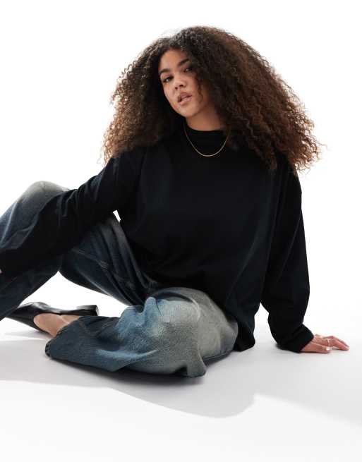 ASOS DESIGN Curve - Sort langærmet skater-t-shirt