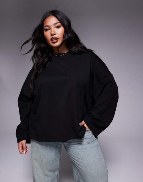 ASOS DESIGN Curve - Sort langærmet t-shirt med knudedetalje på ryggen - view 1