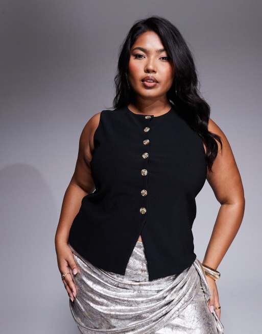 ASOS DESIGN Curve - Sort longline-habitvest med gennemgående knapper