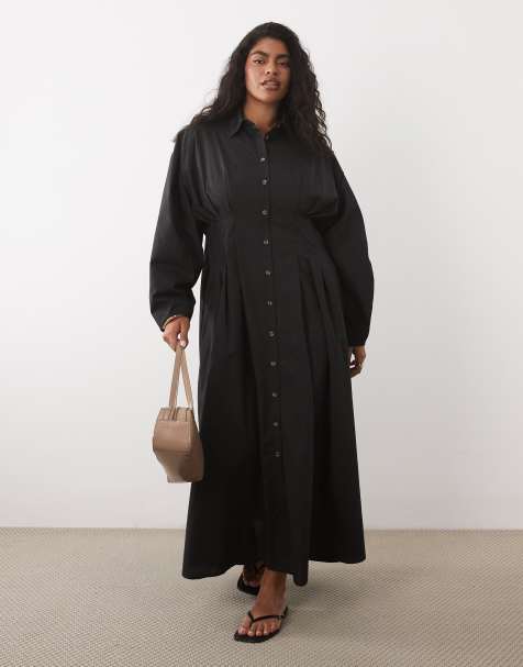 ASOS DESIGN Curve - Sort maxi-skjortekjole med indsyet detalje - view 1
