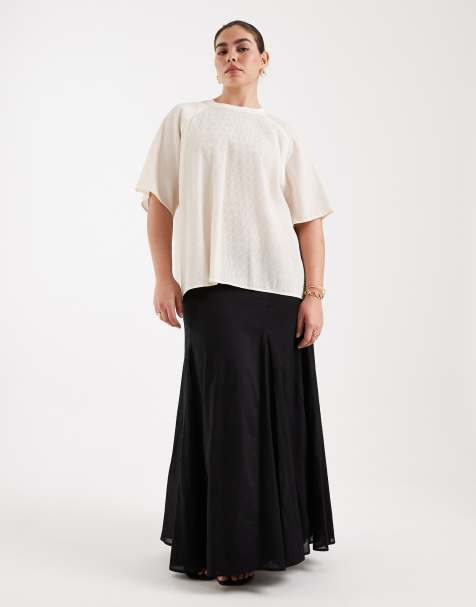 ASOS DESIGN Curve - Sort maxinederdel med kile i bomuld - view 1