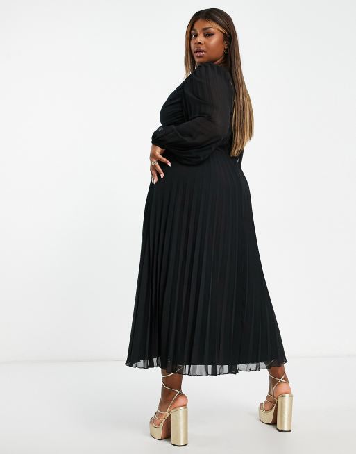 ASOS DESIGN Curve - Sort midikjole med plunge og plisseret livstykke, 2 af 4