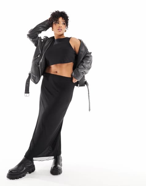 ASOS DESIGN Curve - Sort midinederdel i mesh - view 1