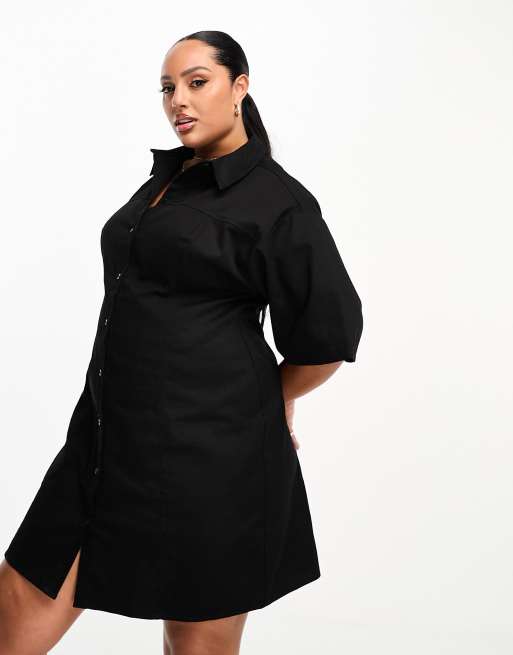 ASOS DESIGN Curve - Sort mini-skjortekjole i twill
