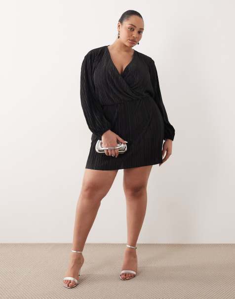 ASOS DESIGN Curve - Sort minikjole med blouson-ærmer og plisseringer - view 1