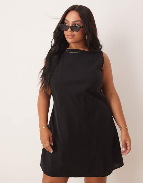 ASOS DESIGN Curve - Sort minikjole med høj firkantet hals og smocksyninger på ryggen - view 1