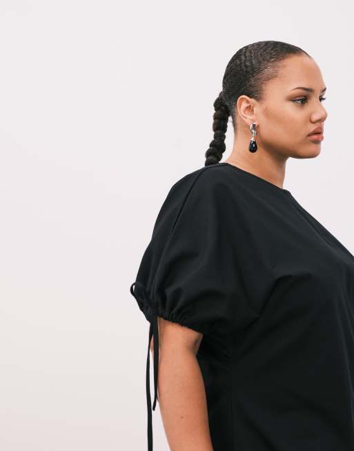 ASOS DESIGN Curve - Sort minikjole med rund hals og bindeærmer, 2 af 4