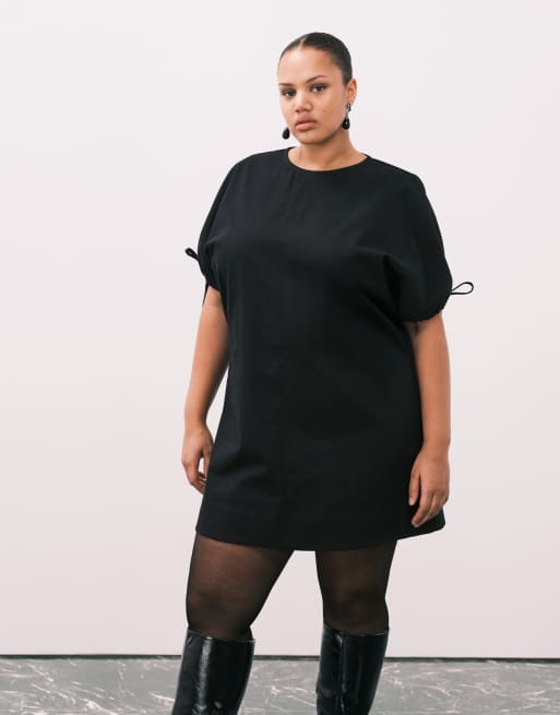 ASOS DESIGN Curve - Sort minikjole med rund hals og bindeærmer, 3 af 4