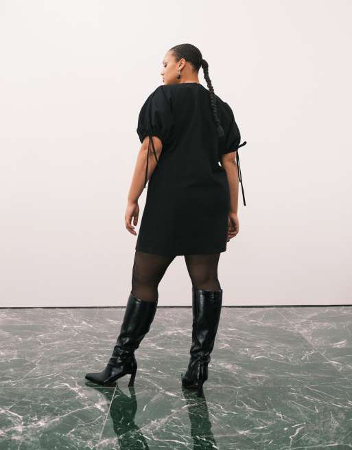 ASOS DESIGN Curve - Sort minikjole med rund hals og bindeærmer, 4 af 4