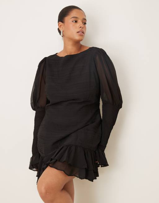 ASOS DESIGN Curve - Sort minikjole med rynker og sænket talje samt smal halsudskæring, 4 af 4