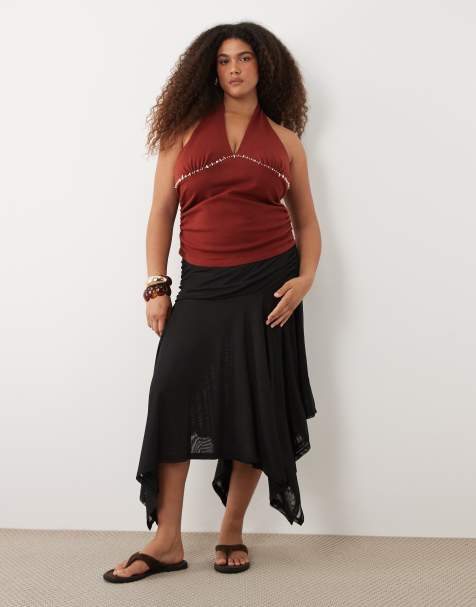 ASOS DESIGN Curve - Sort nederdel i gennemsigtig mesh med tørklædekant - view 1