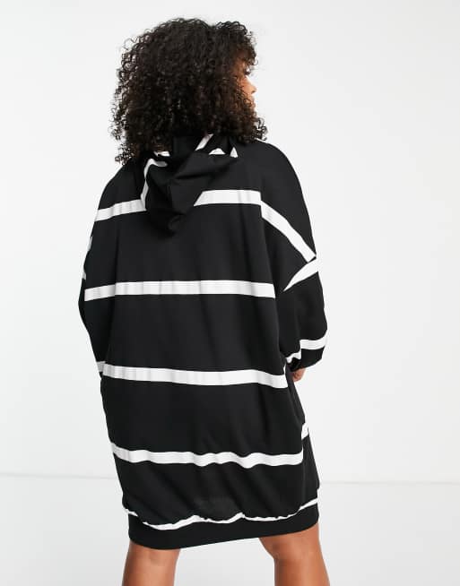 ASOS DESIGN Curve - Sort og hvid stribet minisweatshirt-kjole med hættet, 4 af 4