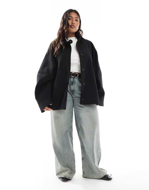 ASOS DESIGN Curve - Sort og løstsiddende elegant harrington-jakke, 3 af 4