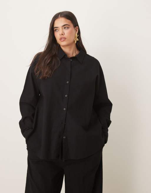 ASOS DESIGN Curve - Sort oversized skjorte i hørlook 
