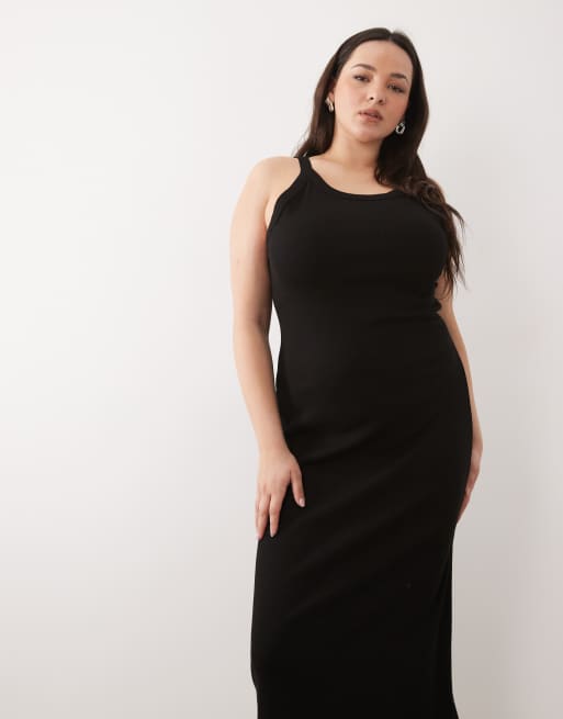 ASOS DESIGN Curve - Sort ribstrikket tanktop-midikjole, 2 af 4